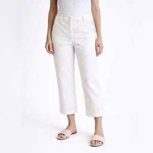 NWT Nicole Miller Hi-Rise Straight Leg Pants White Floral spring Easter